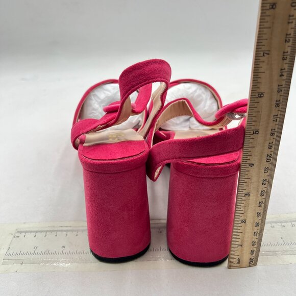 FSJ Hot Pink Peep Toe Chunky High Heels Platform Sandals Ankle Strap Suede Shoes - Picture 5 of 8
